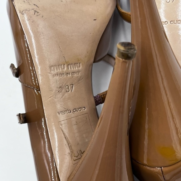 Miu miu Mary Jane Classic Ever Chic prada Double Strap Beige Nude Heel Sz 37/6-7 - Picture 12 of 14